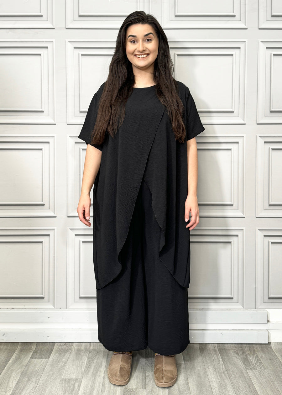 Full Cross-Over Front Short Sleeves and Wide Leg Pants Set