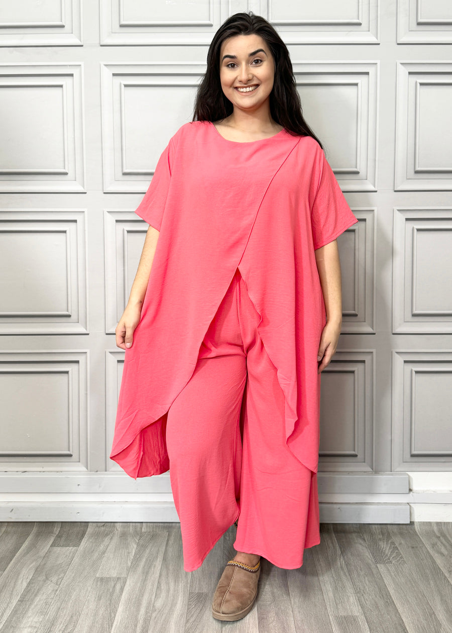 Full Cross-Over Front Short Sleeves and Wide Leg Pants Set