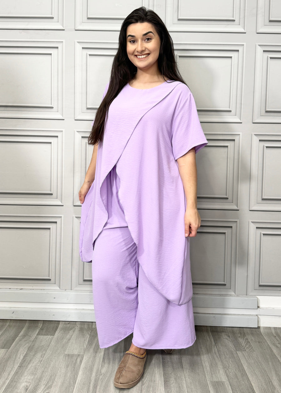 Full Cross-Over Front Short Sleeves and Wide Leg Pants Set