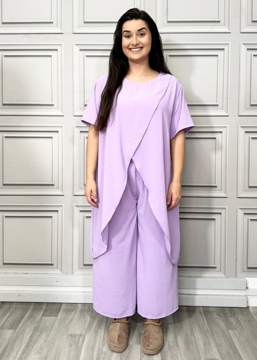 Full Cross-Over Front Short Sleeves and Wide Leg Pants Set