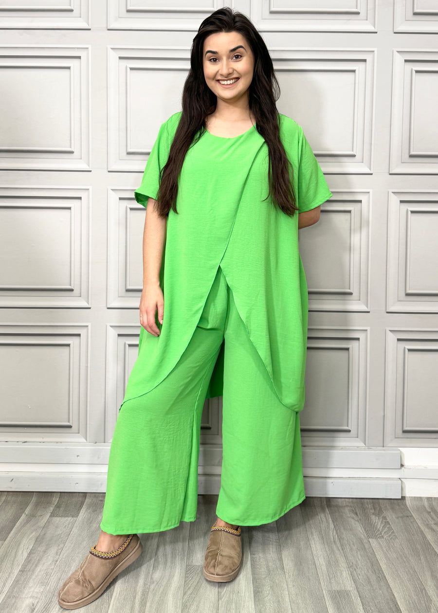 Full Cross-Over Front Short Sleeves and Wide Leg Pants Set