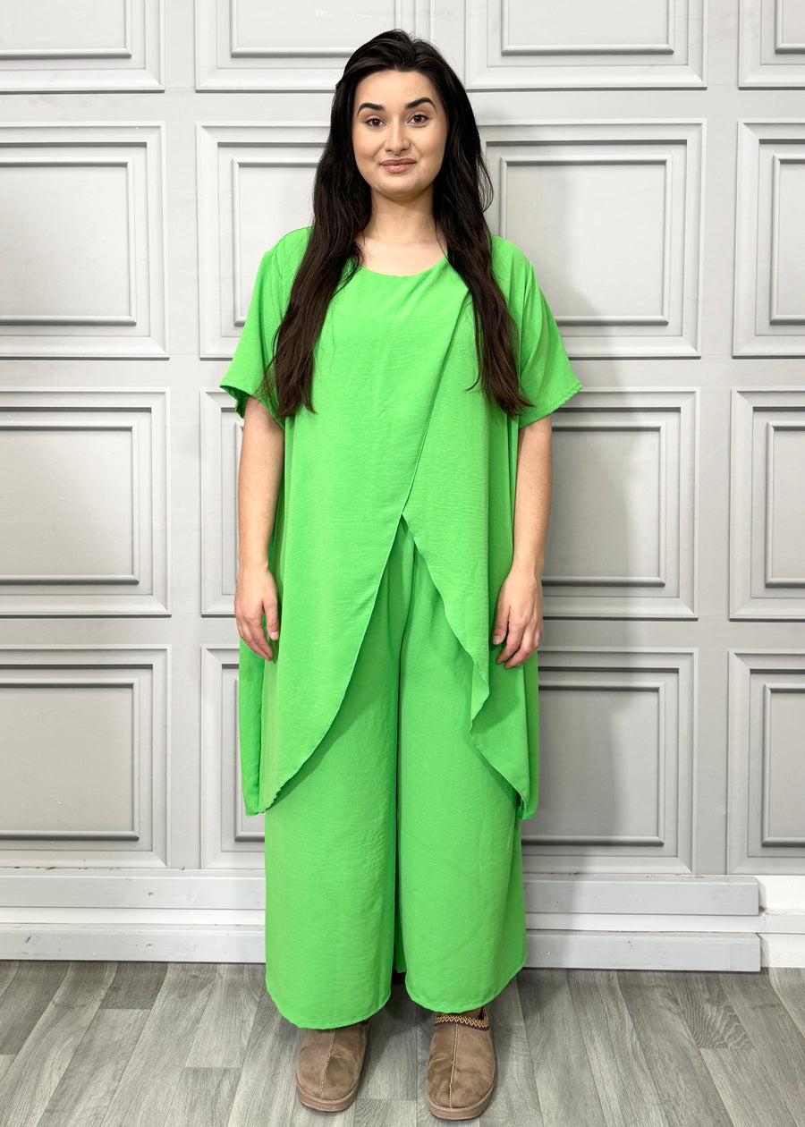 Full Cross-Over Front Short Sleeves and Wide Leg Pants Set