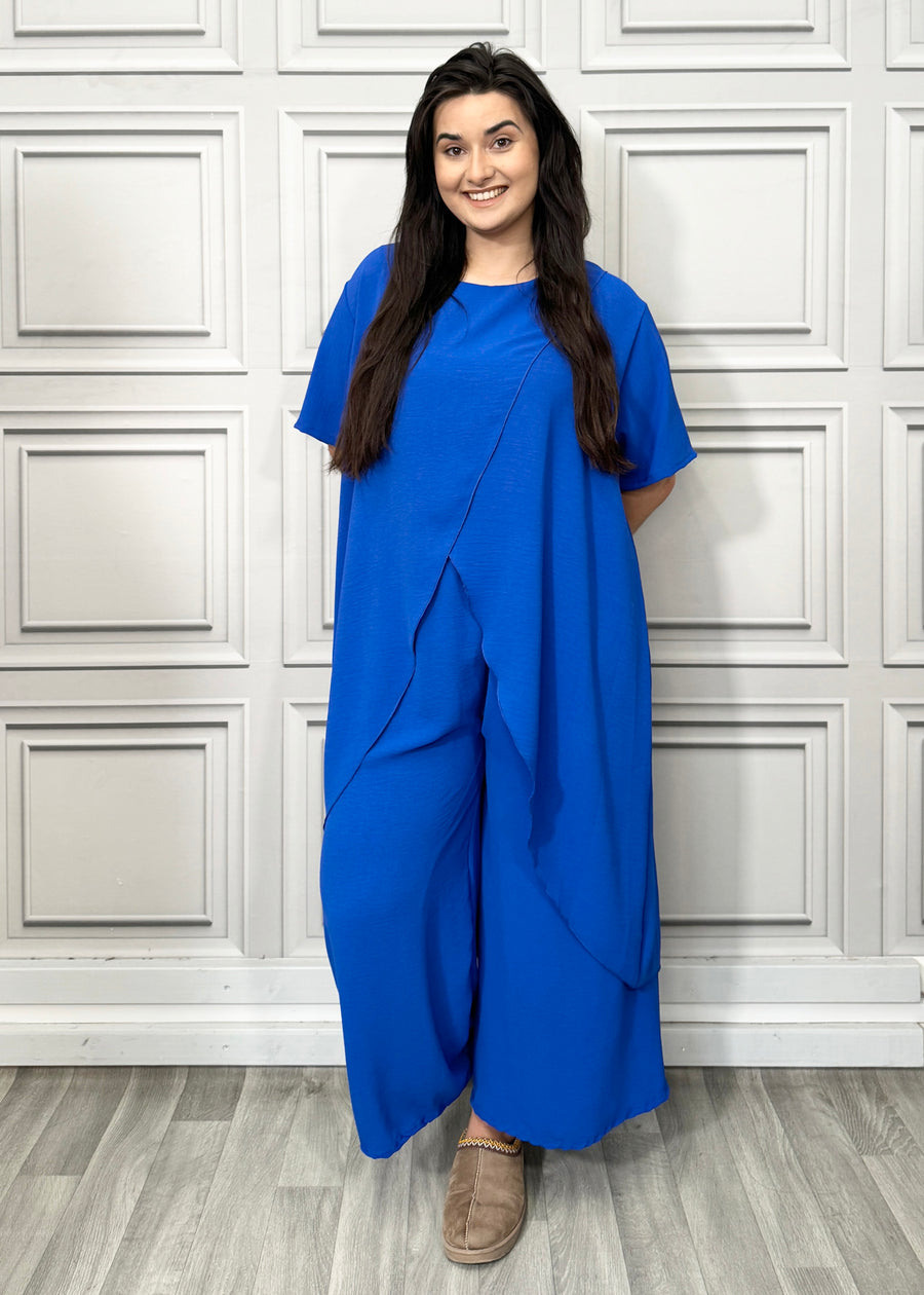 Full Cross-Over Front Short Sleeves and Wide Leg Pants Set