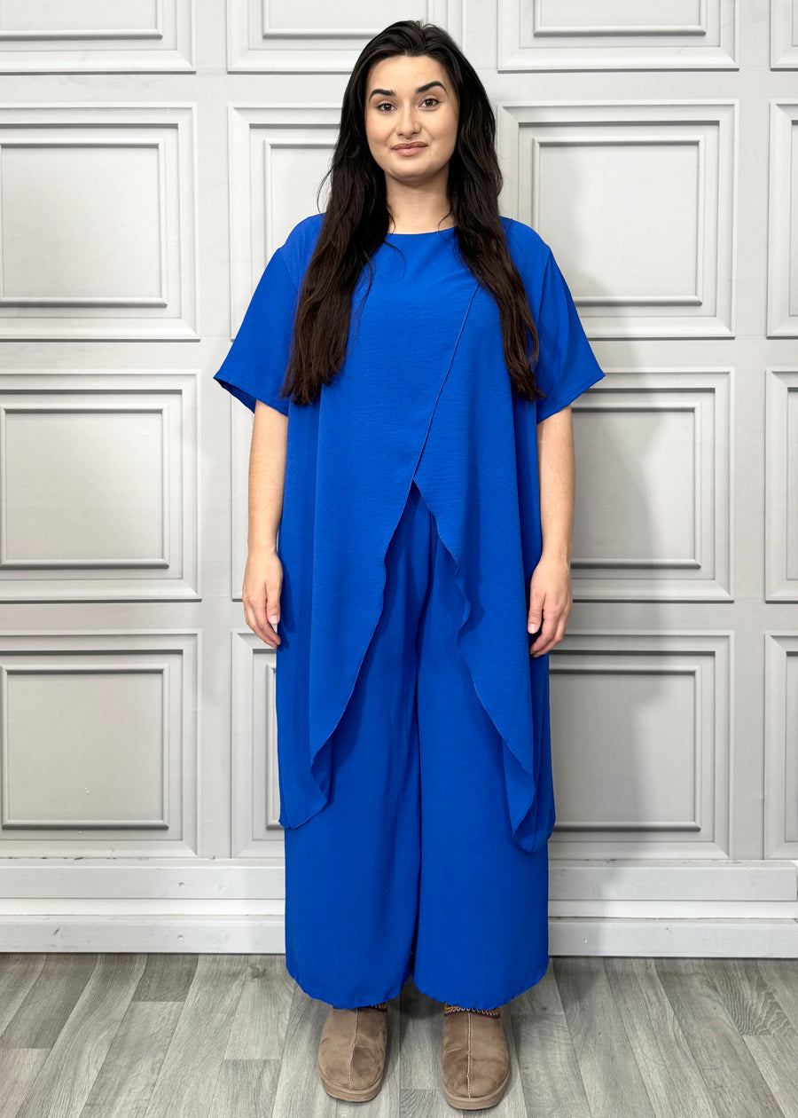 Full Cross-Over Front Short Sleeves and Wide Leg Pants Set