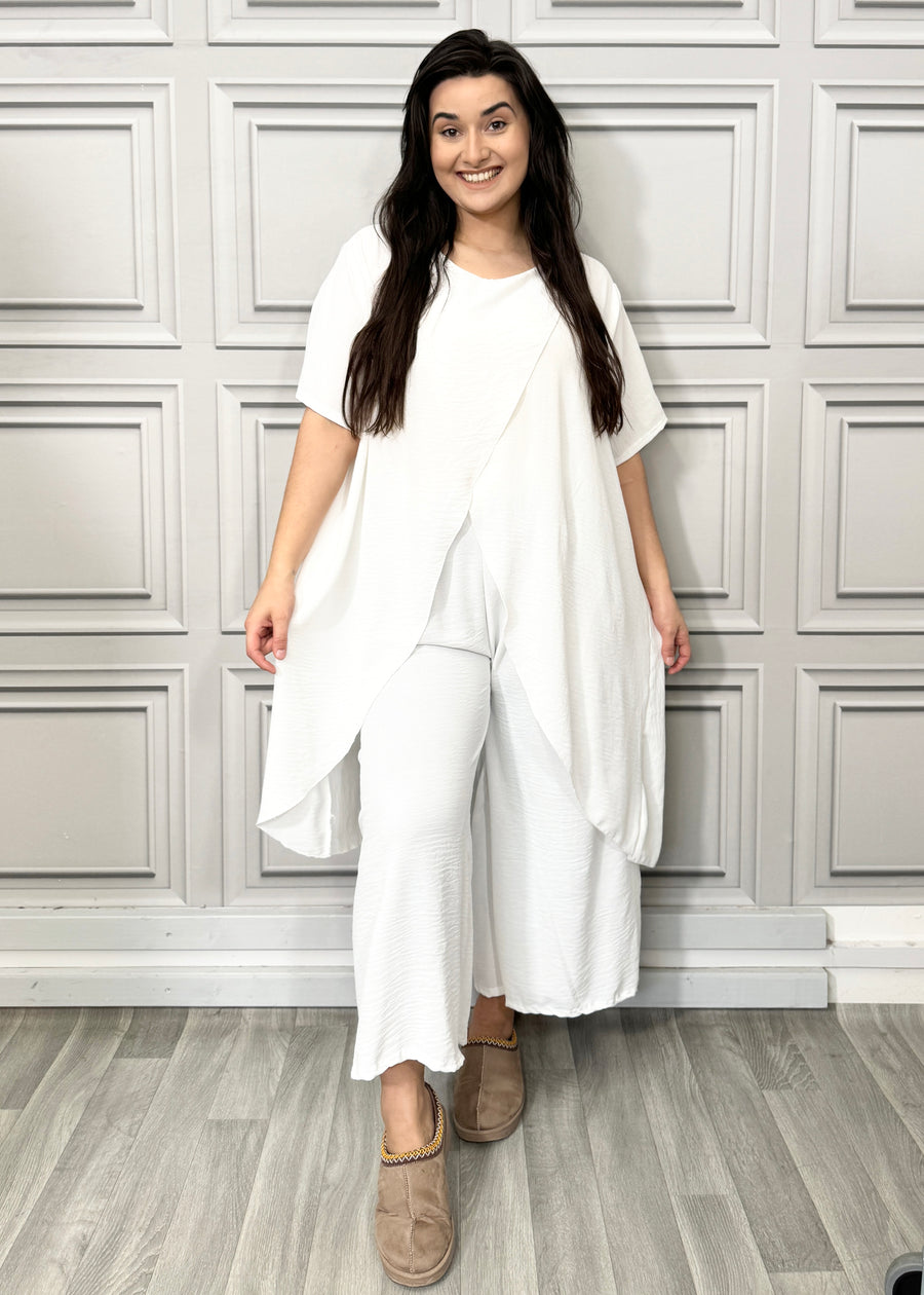 Full Cross-Over Front Short Sleeves and Wide Leg Pants Set