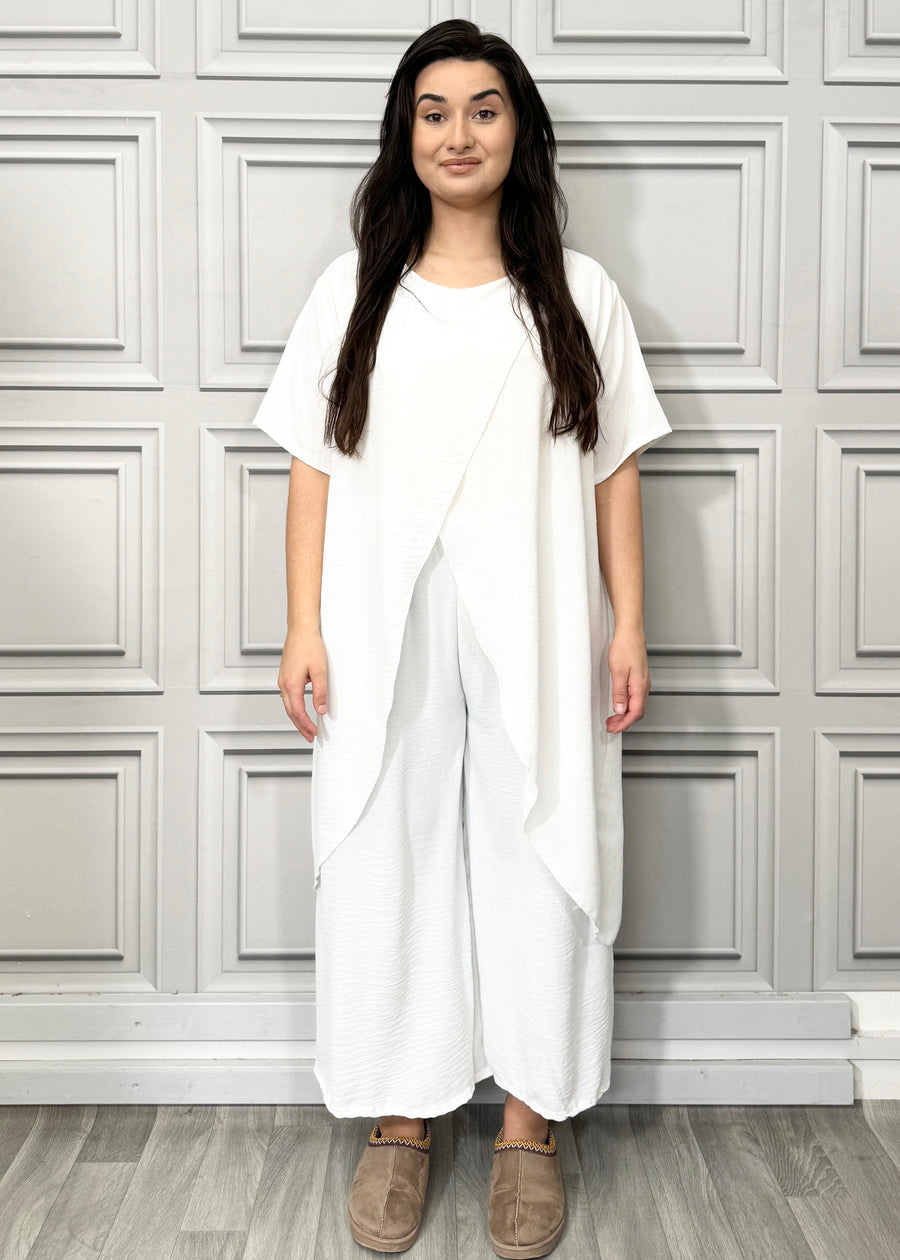 Full Cross-Over Front Short Sleeves and Wide Leg Pants Set