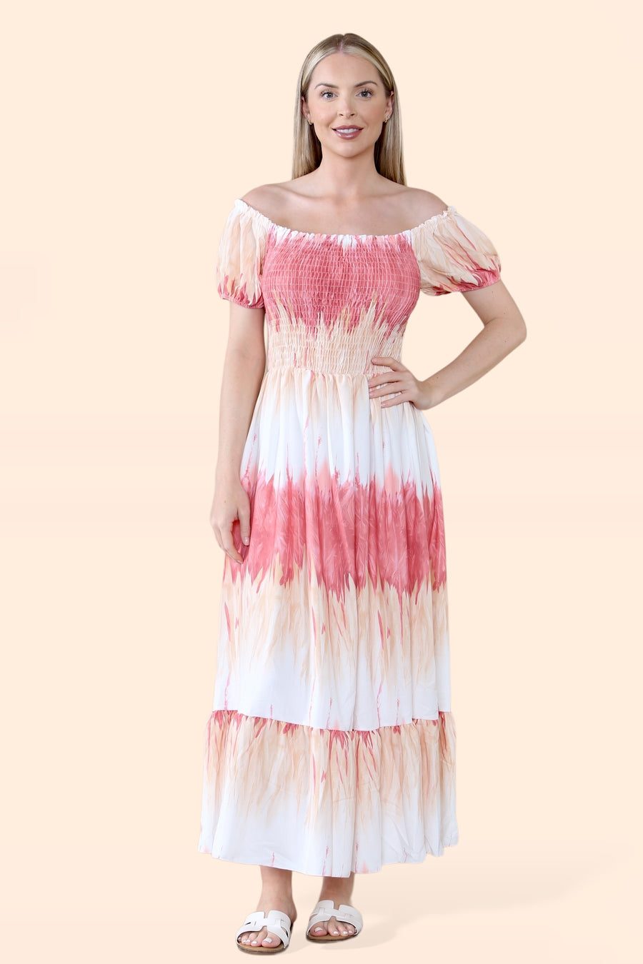 Tie Dye Maxi Sun Dress with Multi-Coloured Zig Zag Effect