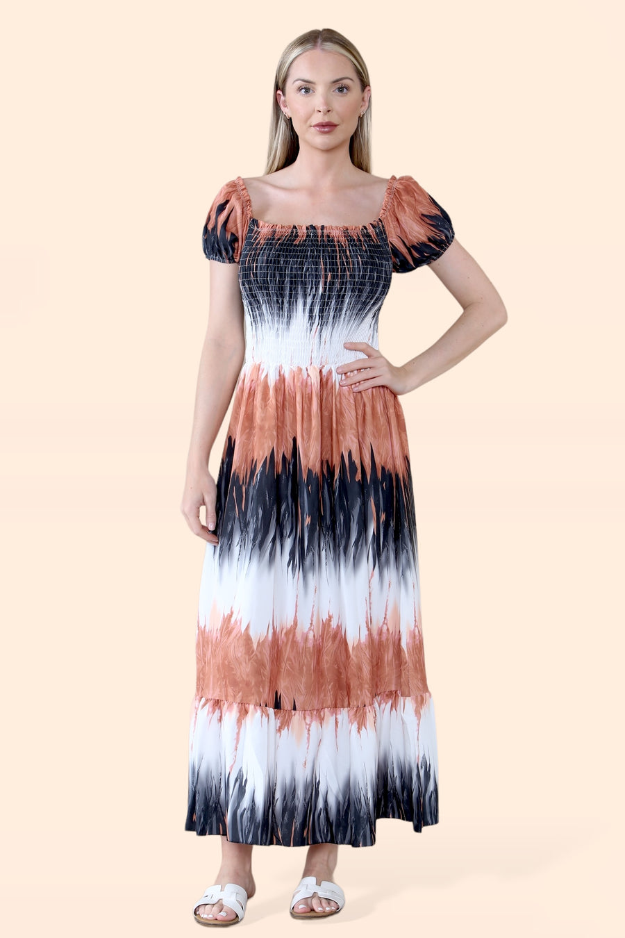 Tie Dye Maxi Sun Dress with Multi-Coloured Zig Zag Effect