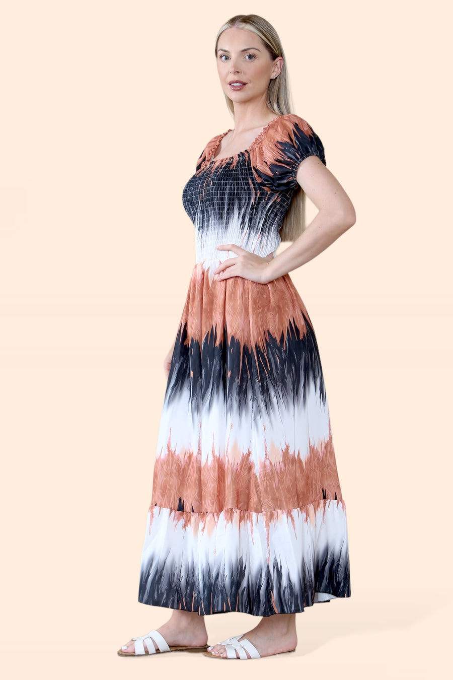 Tie Dye Maxi Sun Dress with Multi-Coloured Zig Zag Effect