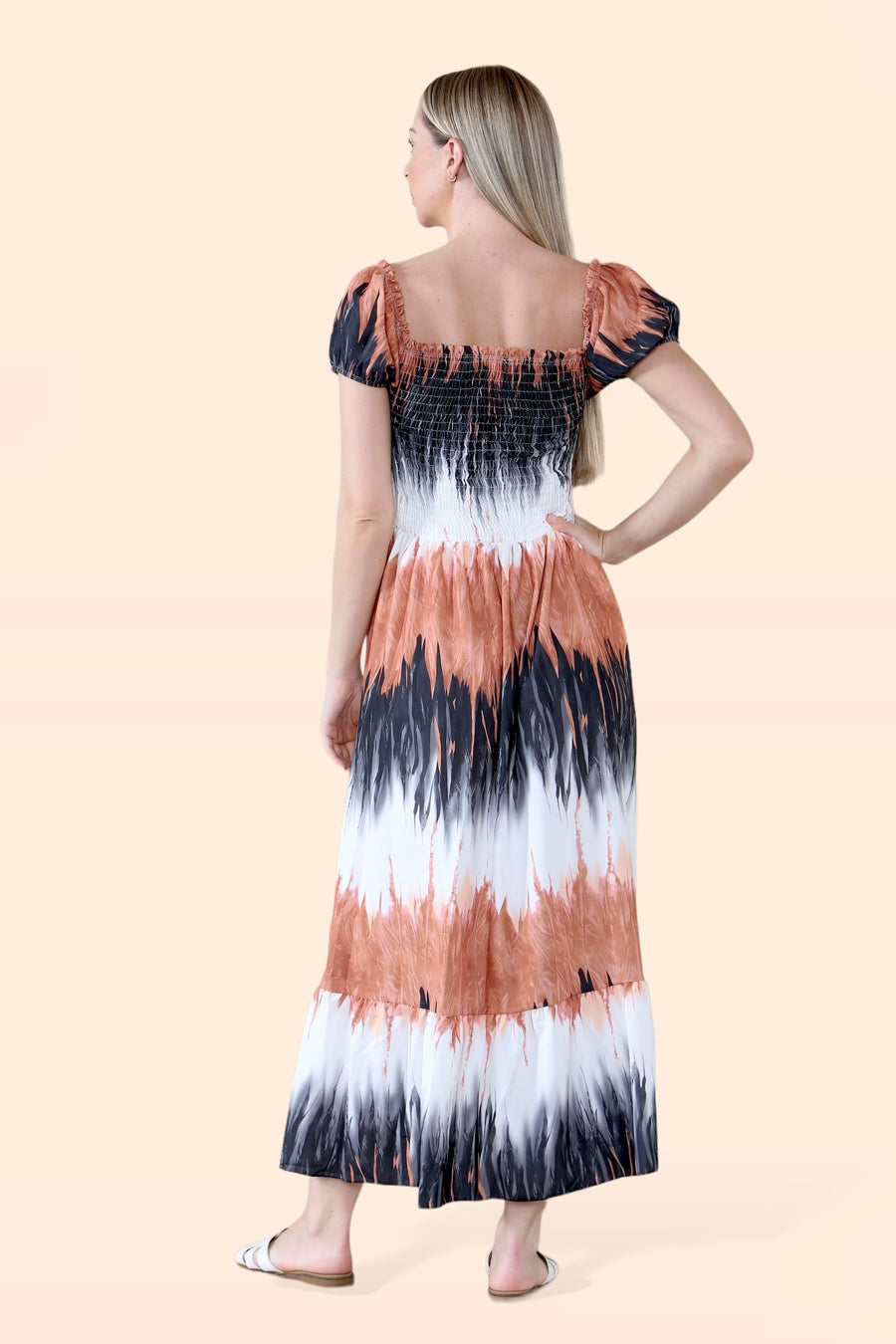 Tie Dye Maxi Sun Dress with Multi-Coloured Zig Zag Effect