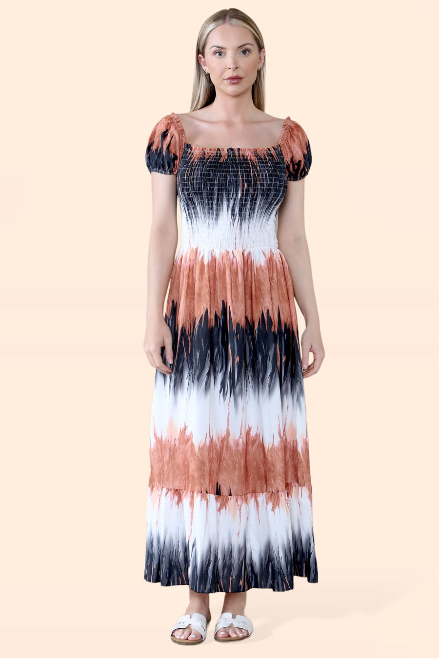 Tie Dye Maxi Sun Dress with Multi-Coloured Zig Zag Effect