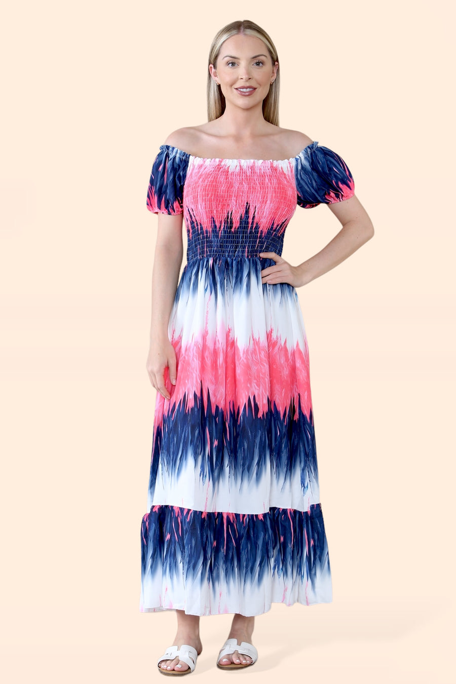 Tie Dye Maxi Sun Dress with Multi-Coloured Zig Zag Effect