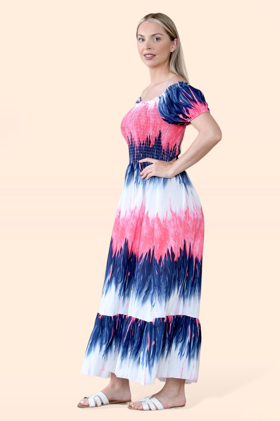 Tie Dye Maxi Sun Dress with Multi-Coloured Zig Zag Effect