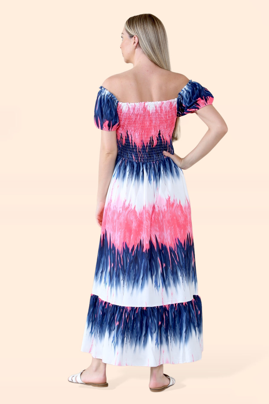 Tie Dye Maxi Sun Dress with Multi-Coloured Zig Zag Effect