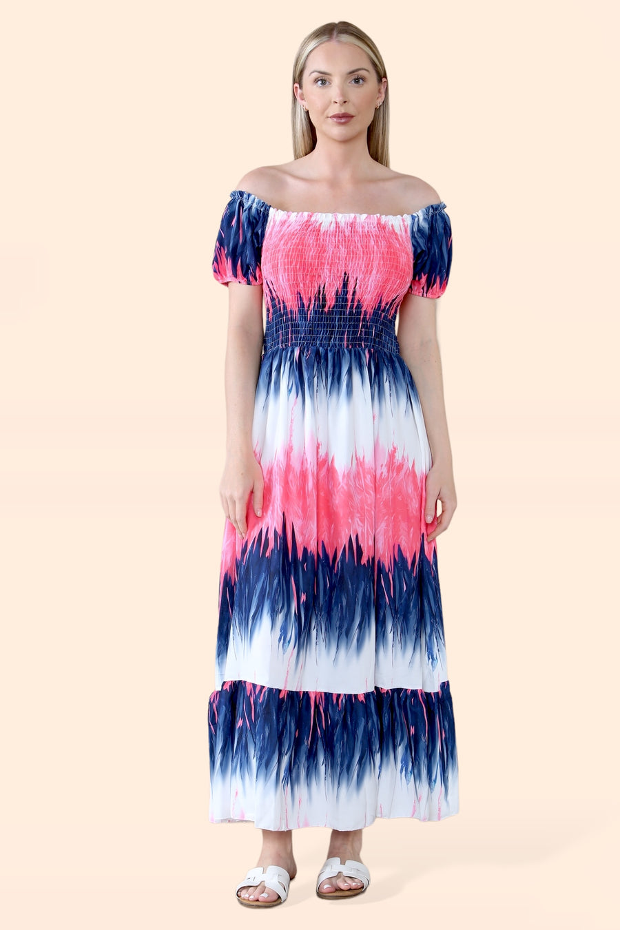 Tie Dye Maxi Sun Dress with Multi-Coloured Zig Zag Effect