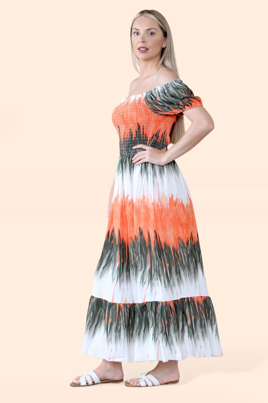 Tie Dye Maxi Sun Dress with Multi-Coloured Zig Zag Effect