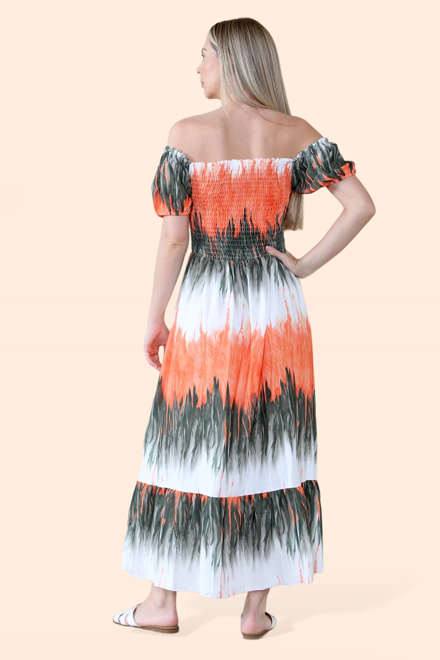 Tie Dye Maxi Sun Dress with Multi-Coloured Zig Zag Effect