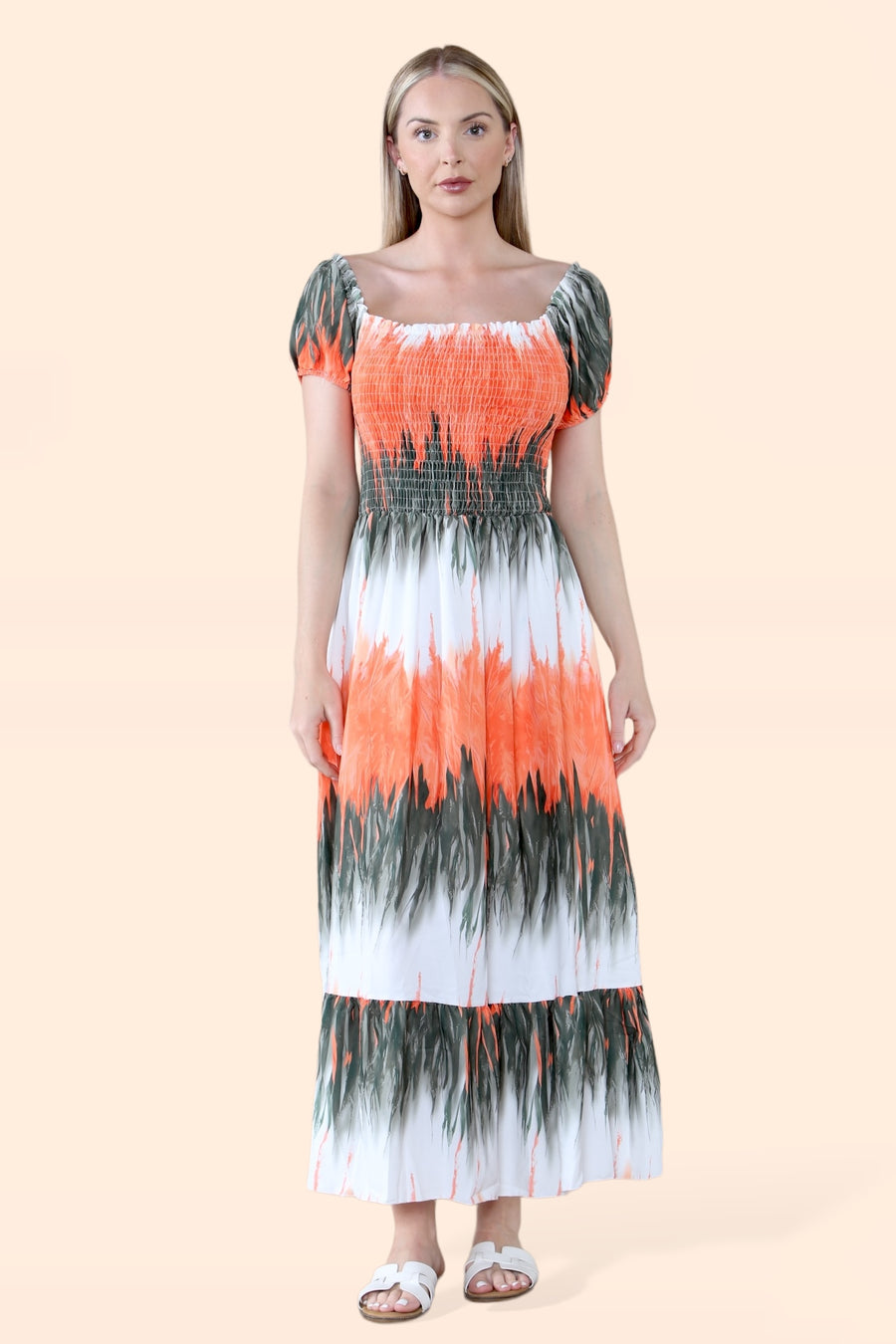 Tie Dye Maxi Sun Dress with Multi-Coloured Zig Zag Effect