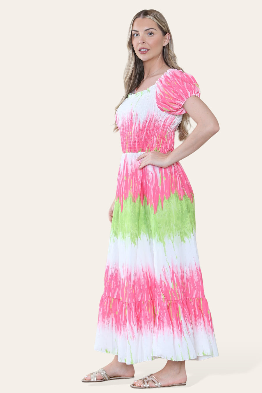 Tie Dye Maxi Sun Dress with Multi-Coloured Zig Zag Effect