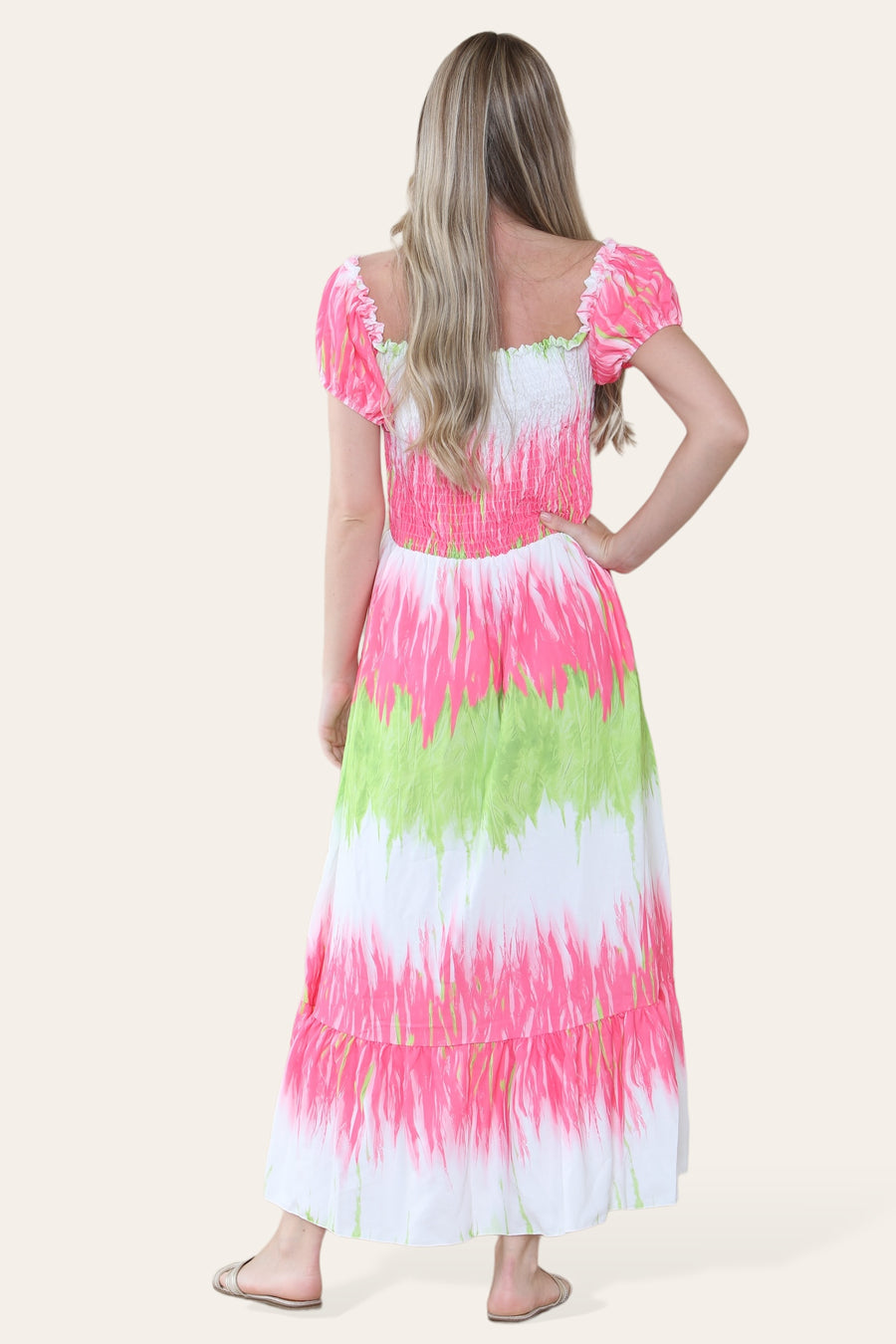 Tie Dye Maxi Sun Dress with Multi-Coloured Zig Zag Effect