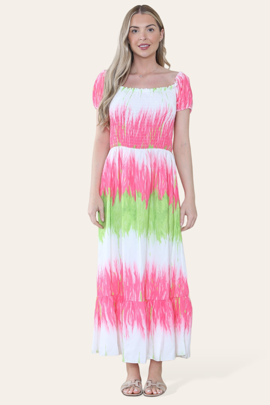 Tie Dye Maxi Sun Dress with Multi-Coloured Zig Zag Effect