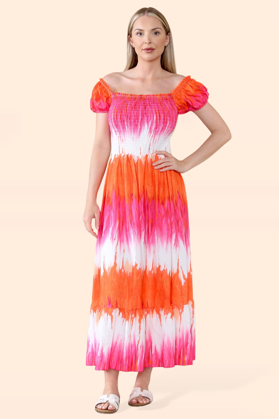 Tie Dye Maxi Sun Dress with Multi-Coloured Zig Zag Effect