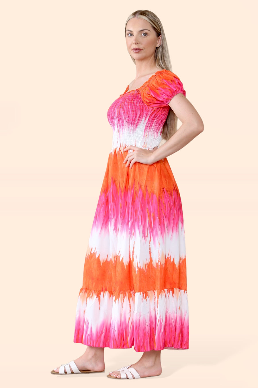 Tie Dye Maxi Sun Dress with Multi-Coloured Zig Zag Effect