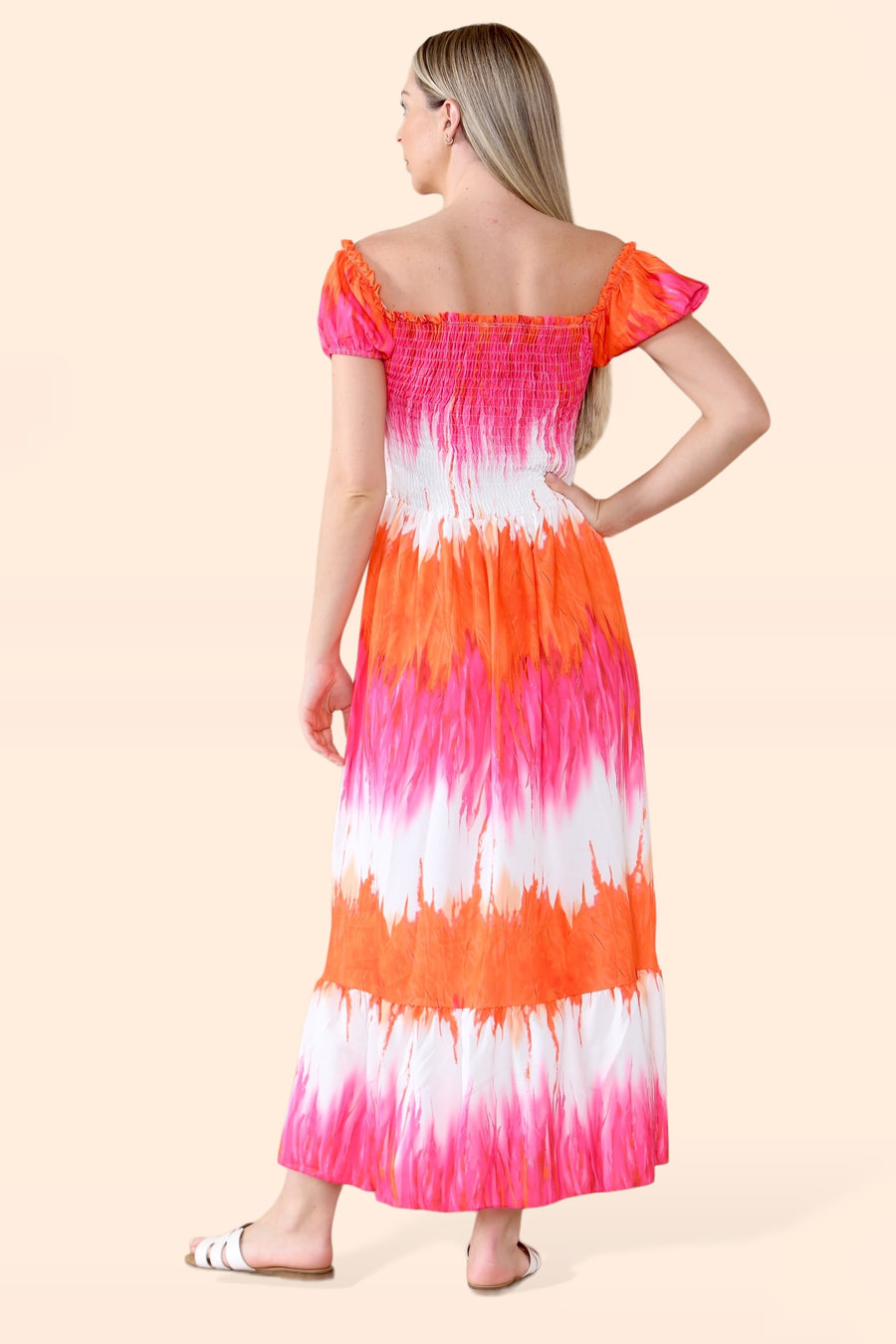 Tie Dye Maxi Sun Dress with Multi-Coloured Zig Zag Effect