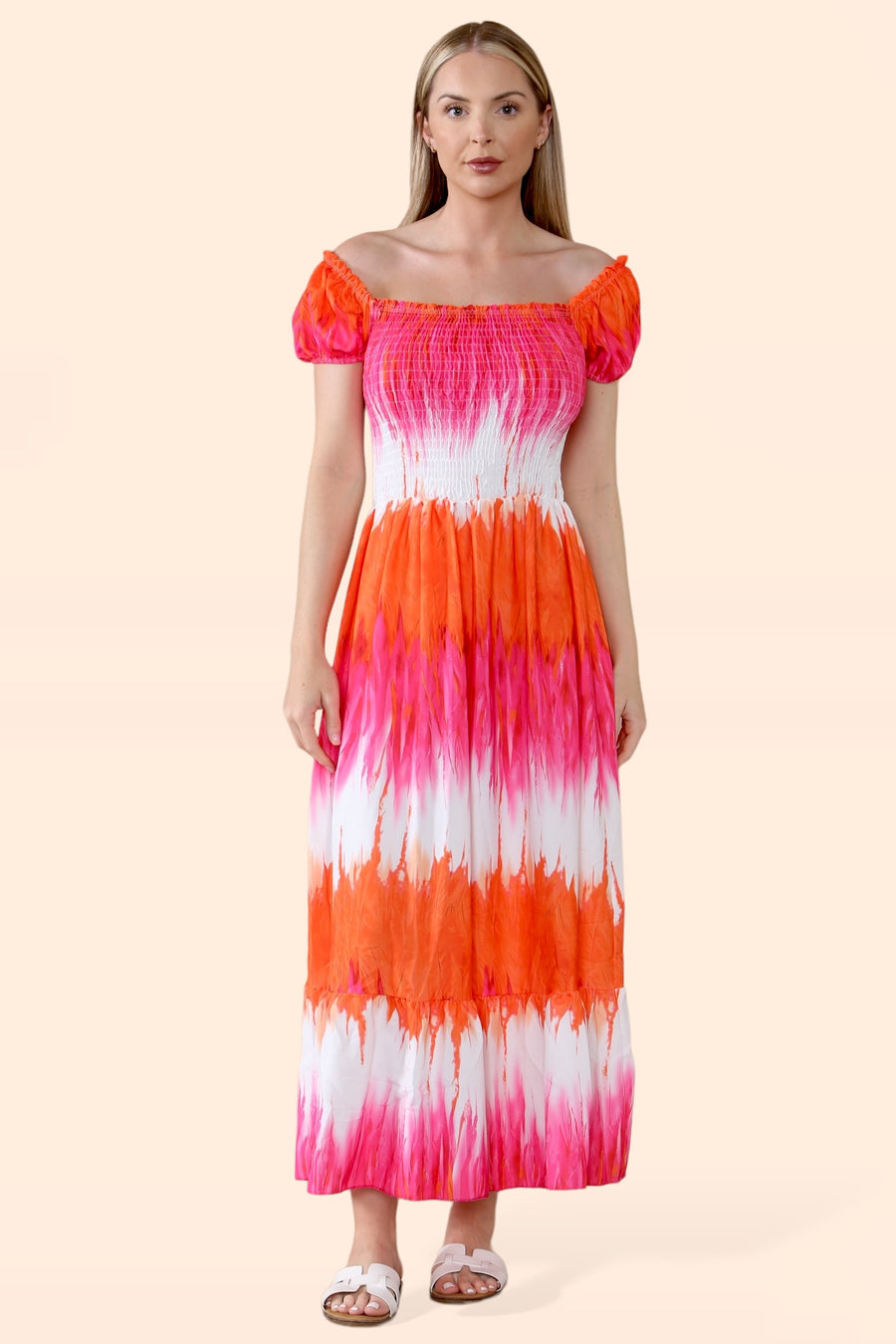 Tie Dye Maxi Sun Dress with Multi-Coloured Zig Zag Effect