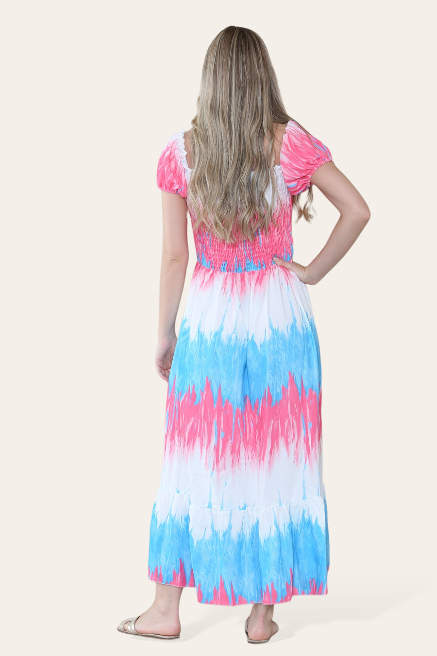 Tie Dye Maxi Sun Dress with Multi-Coloured Zig Zag Effect