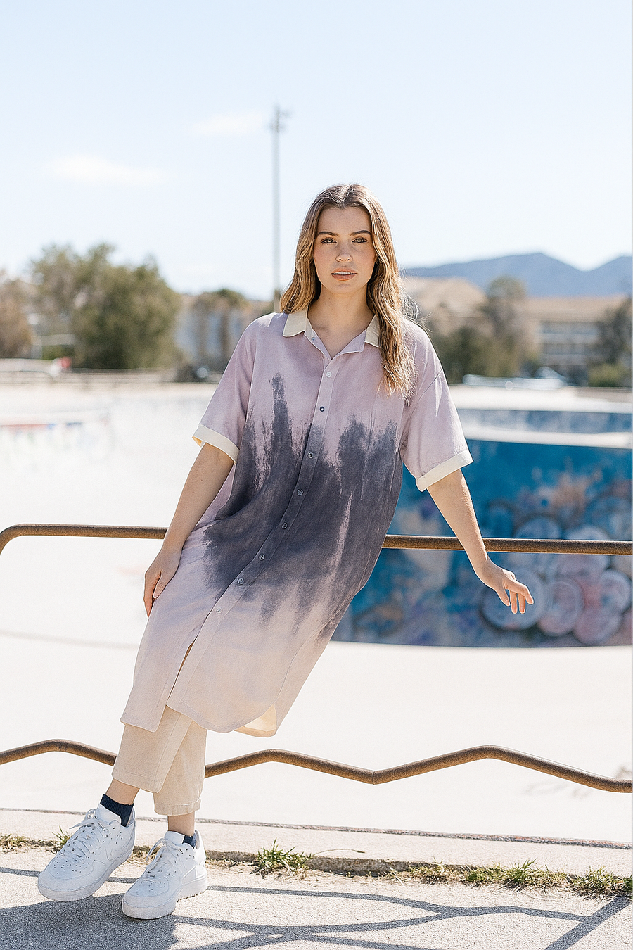 Tie Dye Multi Colour Print Oversized Stretchy Shirt Dress