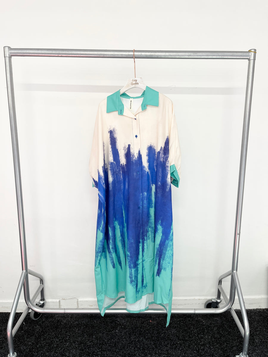 Tie Dye Multi Colour Print Oversized Stretchy Shirt Dress