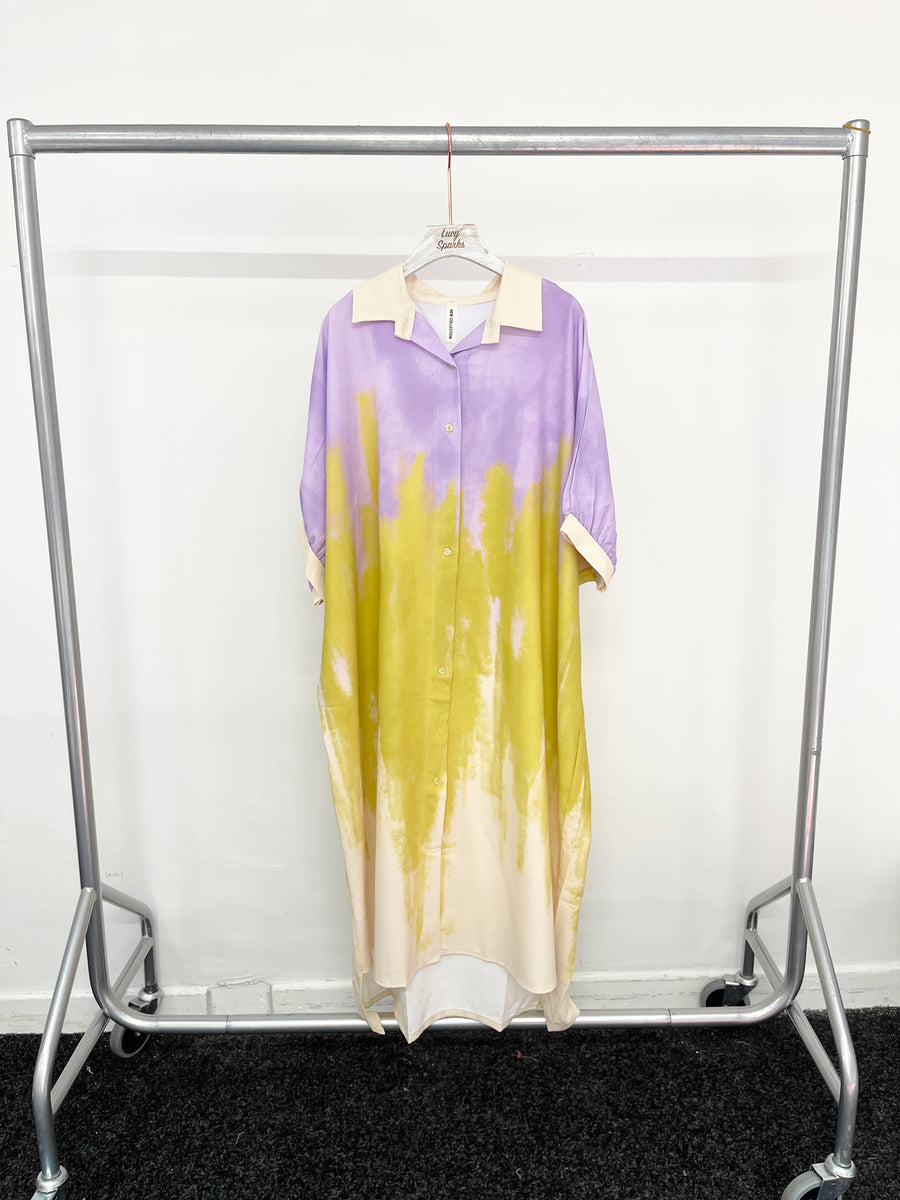 Tie Dye Multi Colour Print Oversized Stretchy Shirt Dress