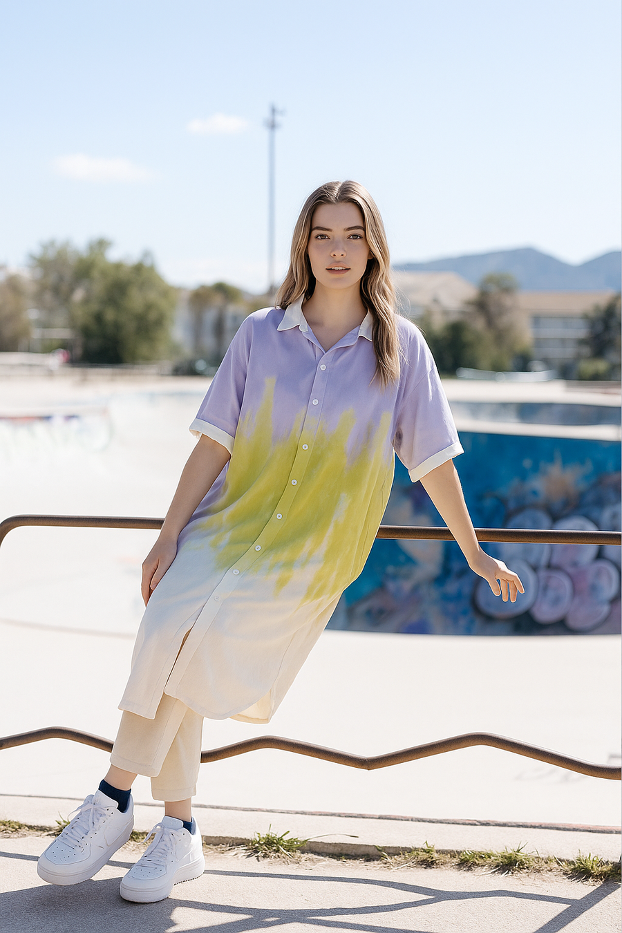 Tie Dye Multi Colour Print Oversized Stretchy Shirt Dress