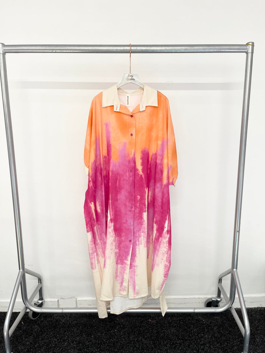 Tie Dye Multi Colour Print Oversized Stretchy Shirt Dress