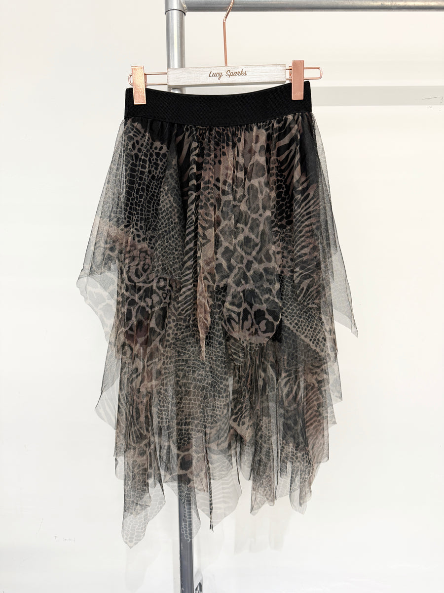 Ruffled Mesh Skirt In Animal Print With Lining And Super Stretchy Waistband