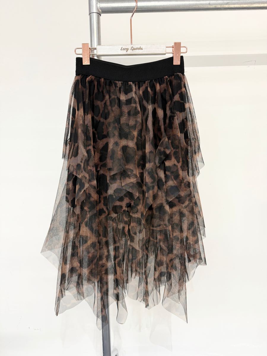 Ruffled Mesh Skirt In Animal Print With Lining And Super Stretchy Waistband