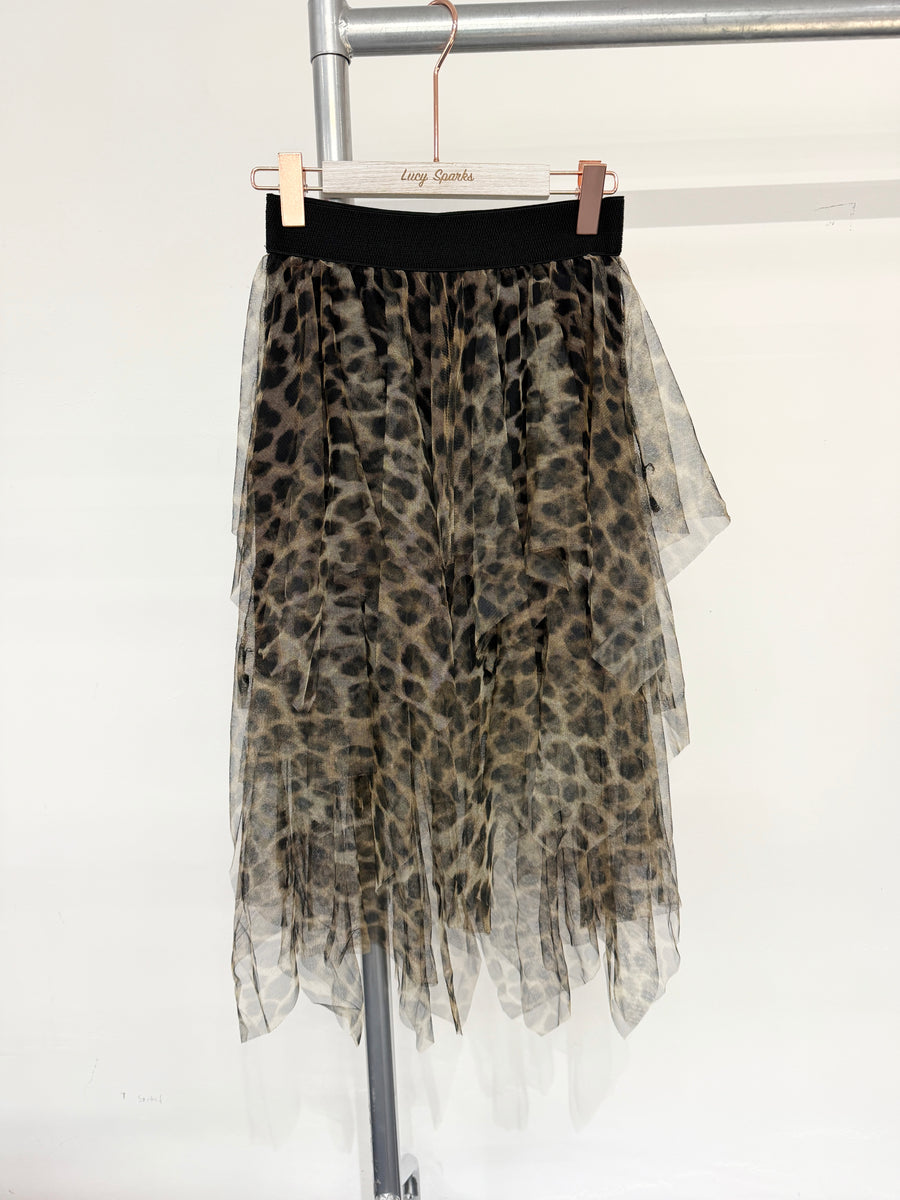 Ruffled Mesh Skirt In Animal Print With Lining And Super Stretchy Waistband