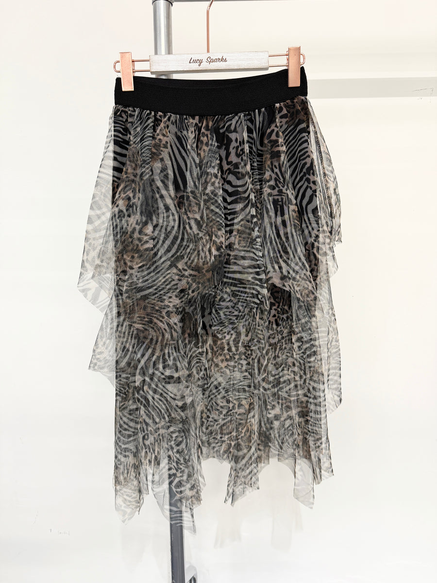 Ruffled Mesh Skirt In Animal Print With Lining And Super Stretchy Waistband