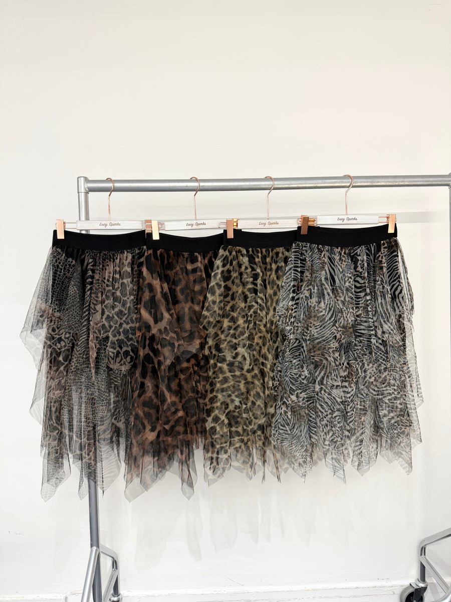 Ruffled Mesh Skirt In Animal Print With Lining And Super Stretchy Waistband