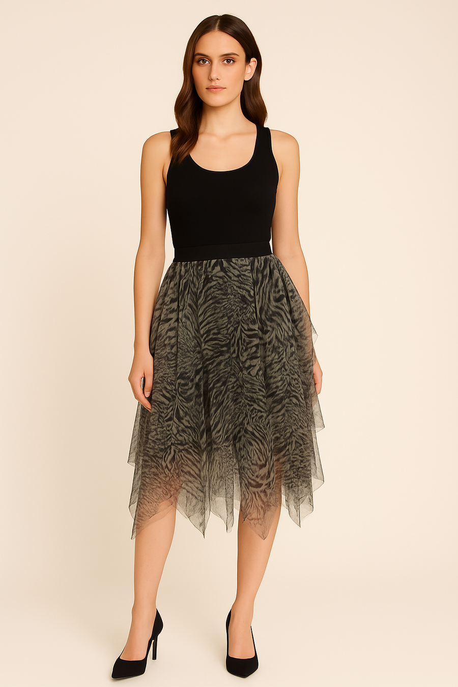 Ruffled Mesh Skirt In Animal Print With Lining And Super Stretchy Waistband