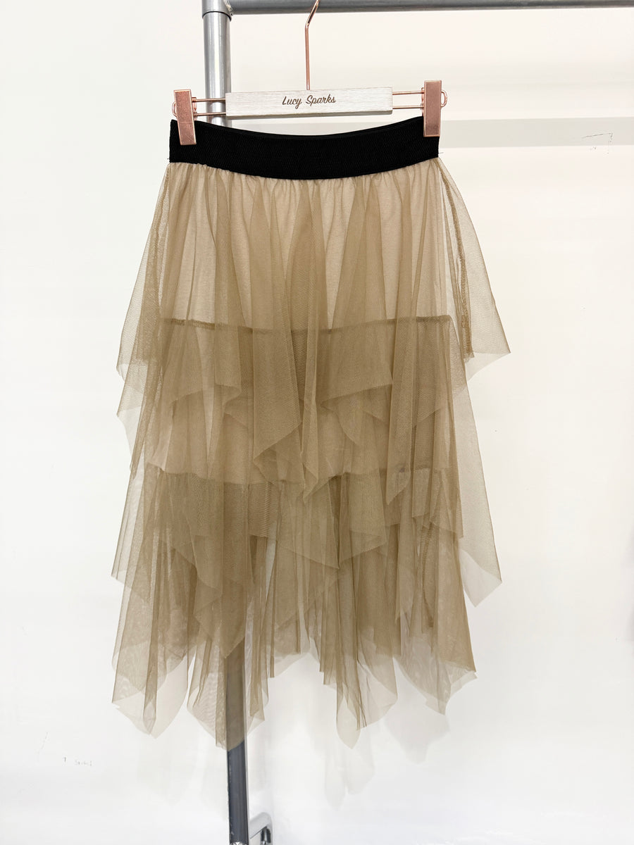 Plain Solid Colours Ruffled Mesh Skirt With Lining And Super Stretchy Waistband