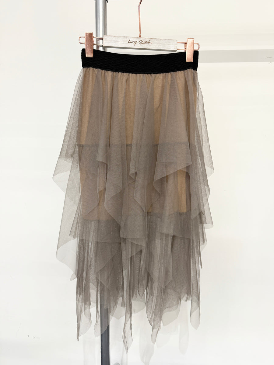 Plain Solid Colours Ruffled Mesh Skirt With Lining And Super Stretchy Waistband