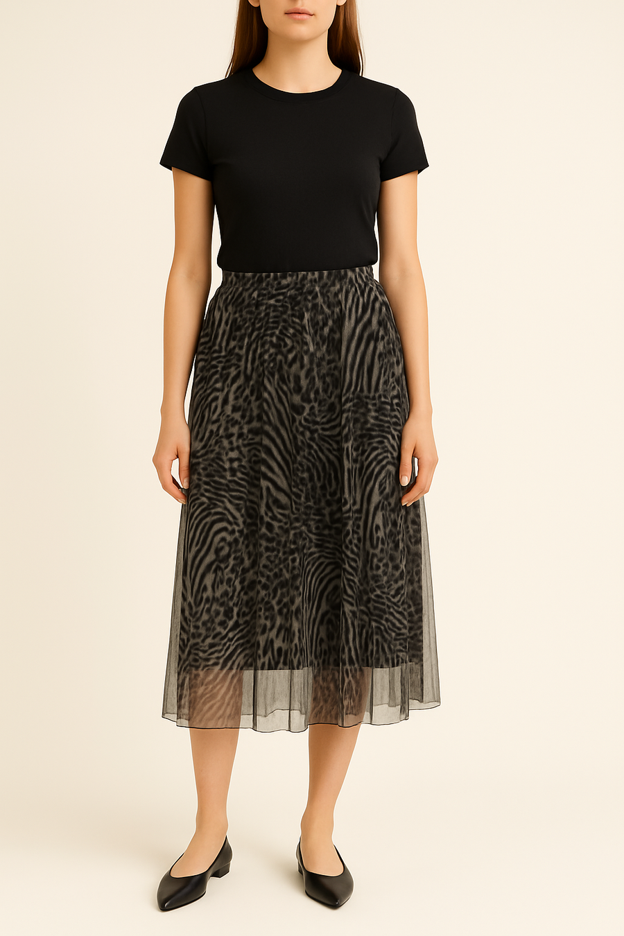 Mesh Skirt In Animal Print With Lining And Super Stretchy Waistband