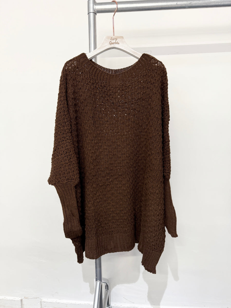 Oversized Cable Knit Jumper with Ribbed Long Cuff and Round Crew Neck