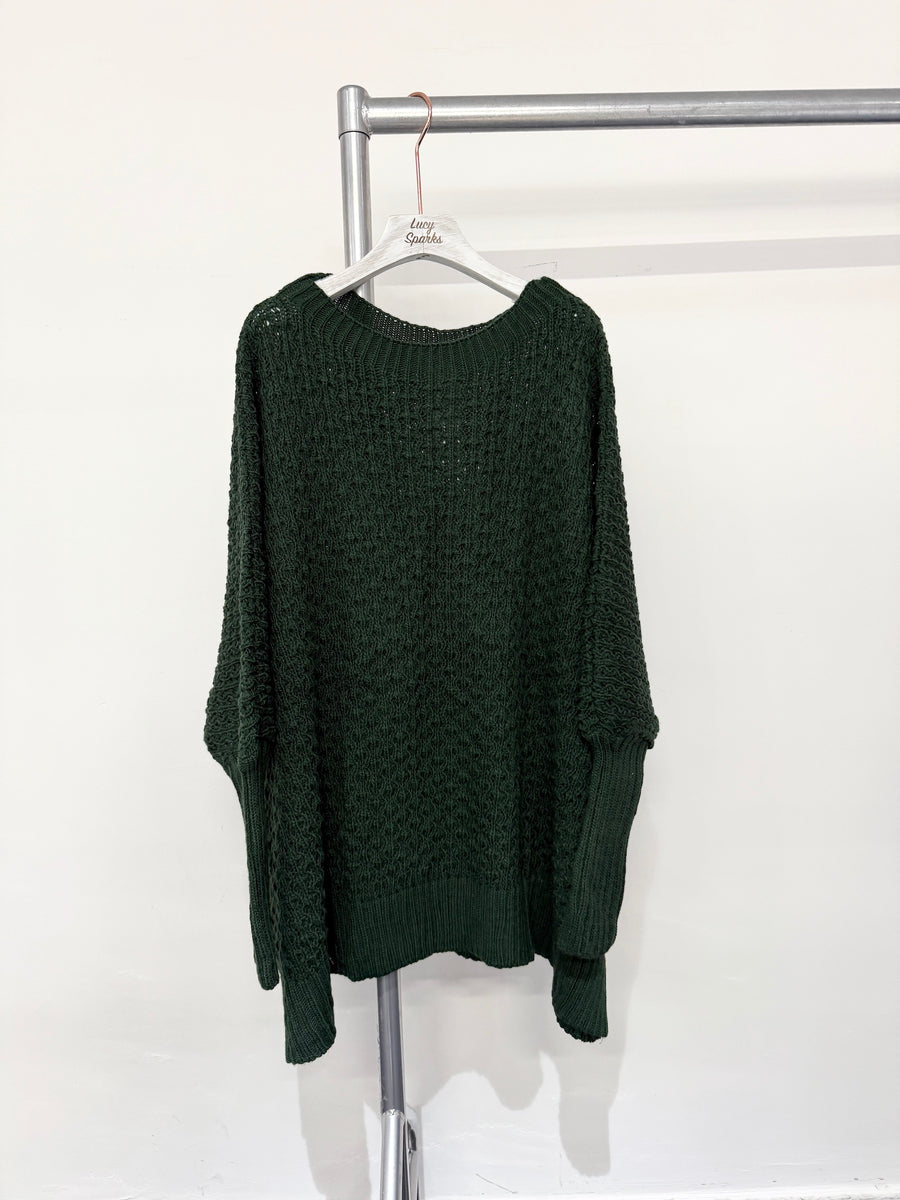 Oversized Cable Knit Jumper with Ribbed Long Cuff and Round Crew Neck