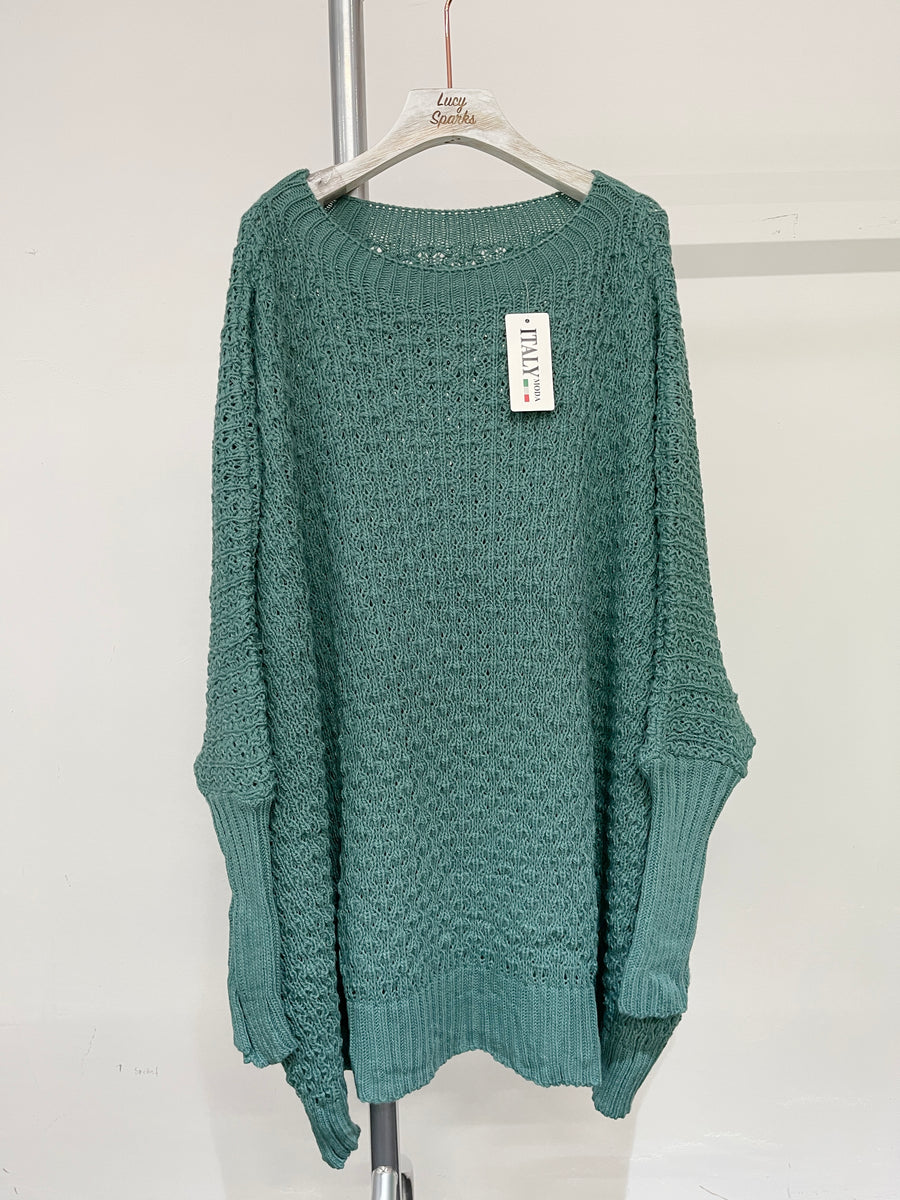 Oversized Cable Knit Jumper with Ribbed Long Cuff and Round Crew Neck