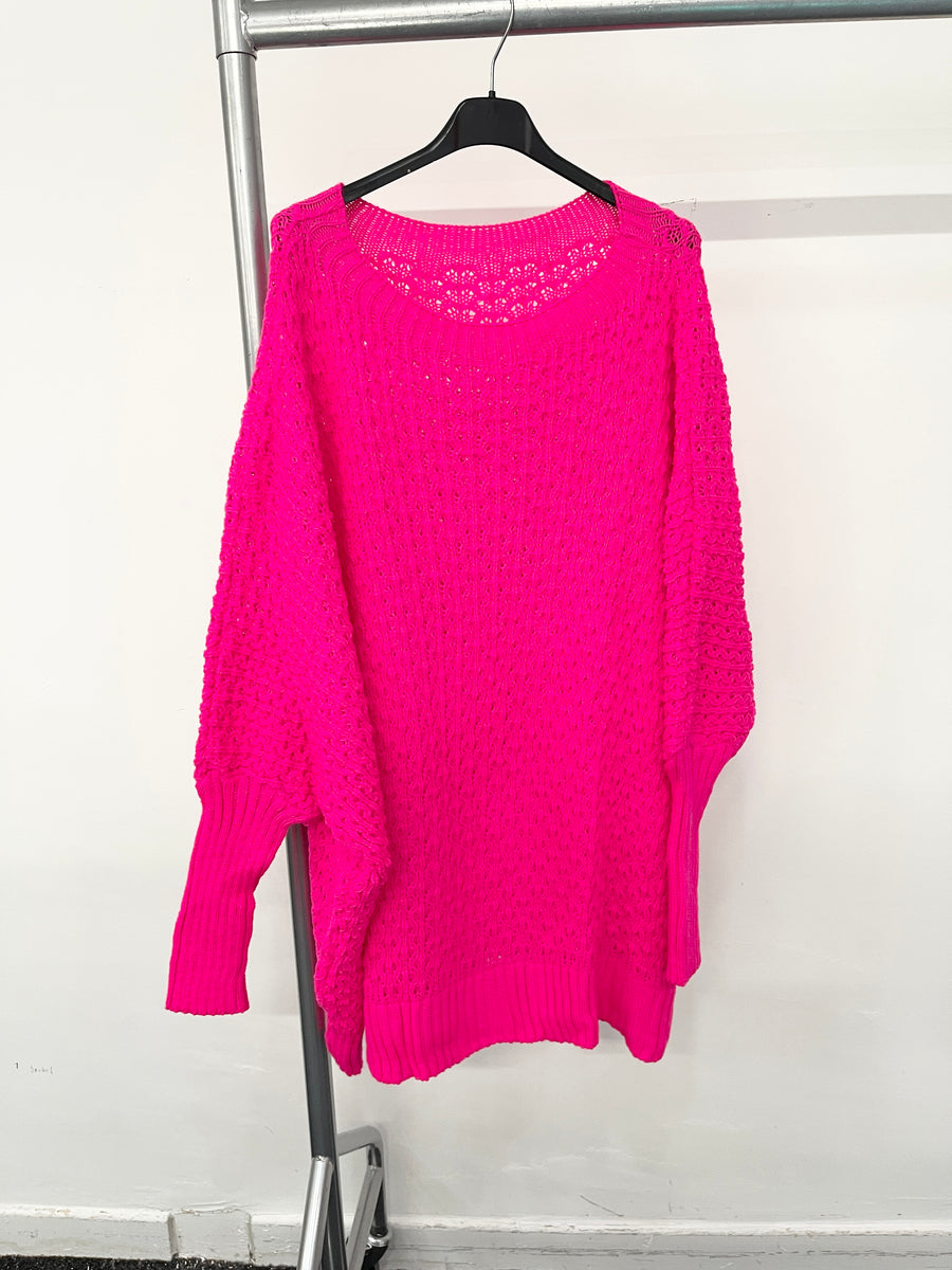 Oversized Cable Knit Jumper with Ribbed Long Cuff and Round Crew Neck