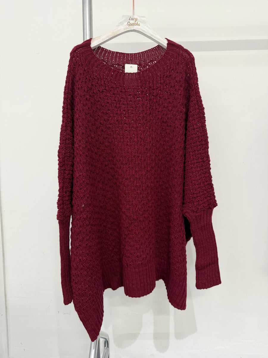 Oversized Cable Knit Jumper with Ribbed Long Cuff and Round Crew Neck