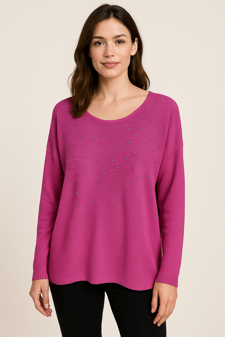 LIGHTWEIGHT KNIT TOP WITH CRYSTAL DIAMANTE'S ALL OVER FRONT